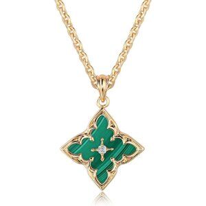Gold Clover Necklace Women Dainty 14K Gold Dark Green Pendant Adjustable Chain